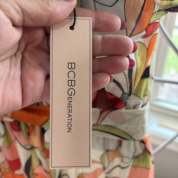 BCBGeneration Ruffled Floral Print Maxi Dress Size 12 Multicolor Halter Neck - Picture 7 of 15